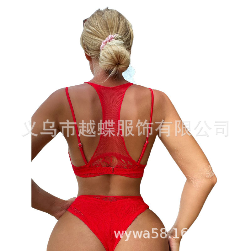 Yue mariposa extranjera ropa interior sexy comercio exterior explosión seducción de cuello colgante rojo bikini espalda hueco YD82 image 5