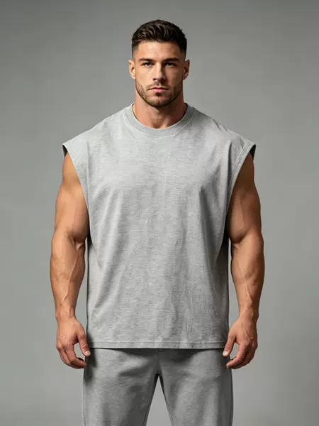Cross-border European and American quick-dry cotton sports fitness sleeveless vest for men, solid color round-neck casual training tank top