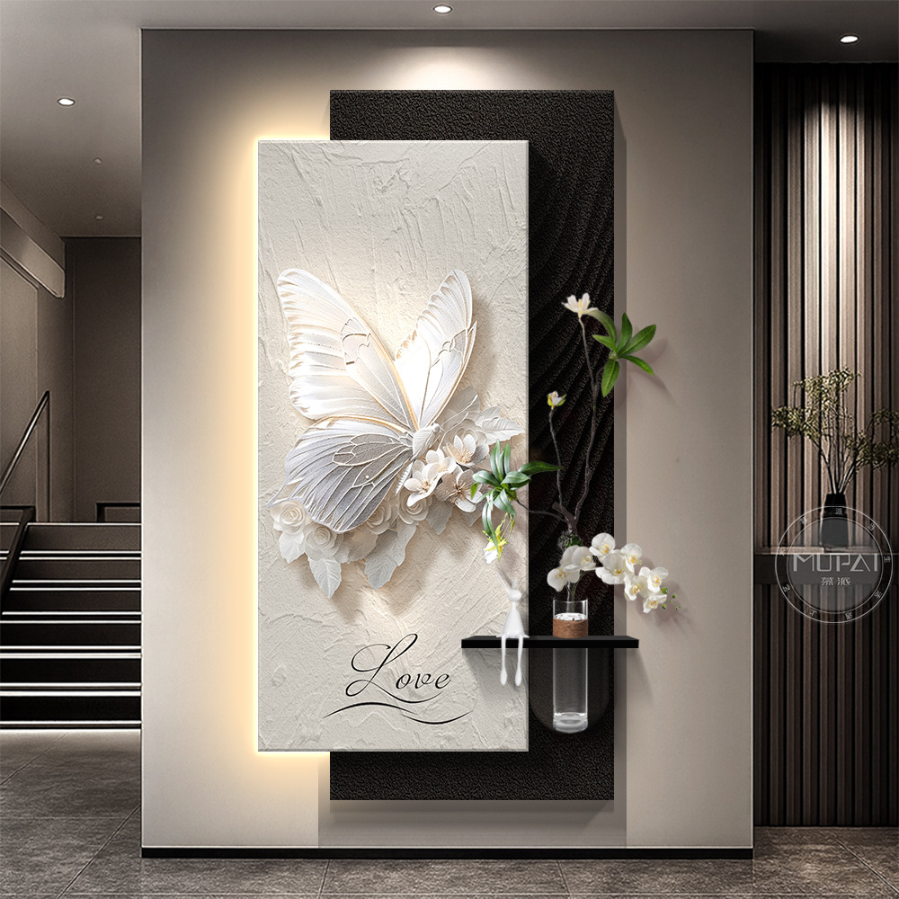 2025 New Butterfly Entrance Decorative Painting, Hanging Painting Facing the Door, Sandstone Three-Dimensional Corridor Wall Art, Light Painting