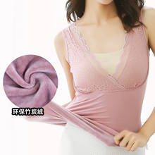 性感蕾丝托胸无缝加厚加绒女士V领棉保暖背心女上衣打底吊带内衣