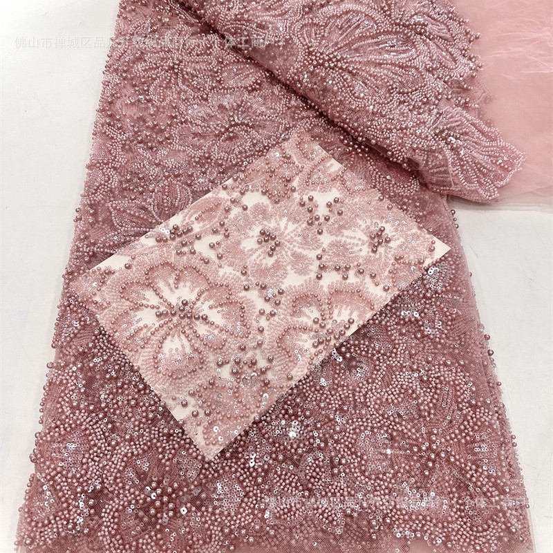 Flores tridimensionales con cuentas telas de cuentas de diseño alto vestido de boda vestido de noche telas de encaje comercio exterior transfronterizo