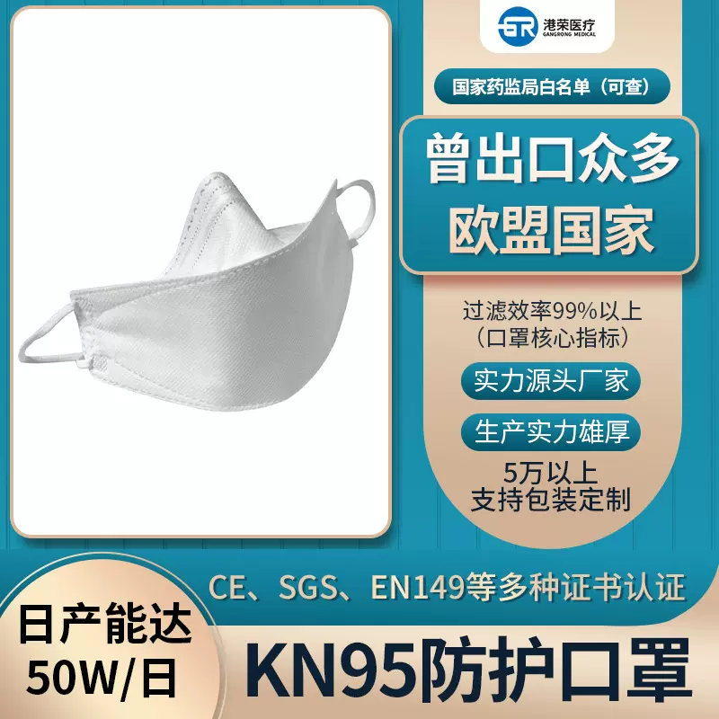 鱼形Kn95一次性过滤口罩定制效率≥95%花粉口罩防粉尘透气口罩