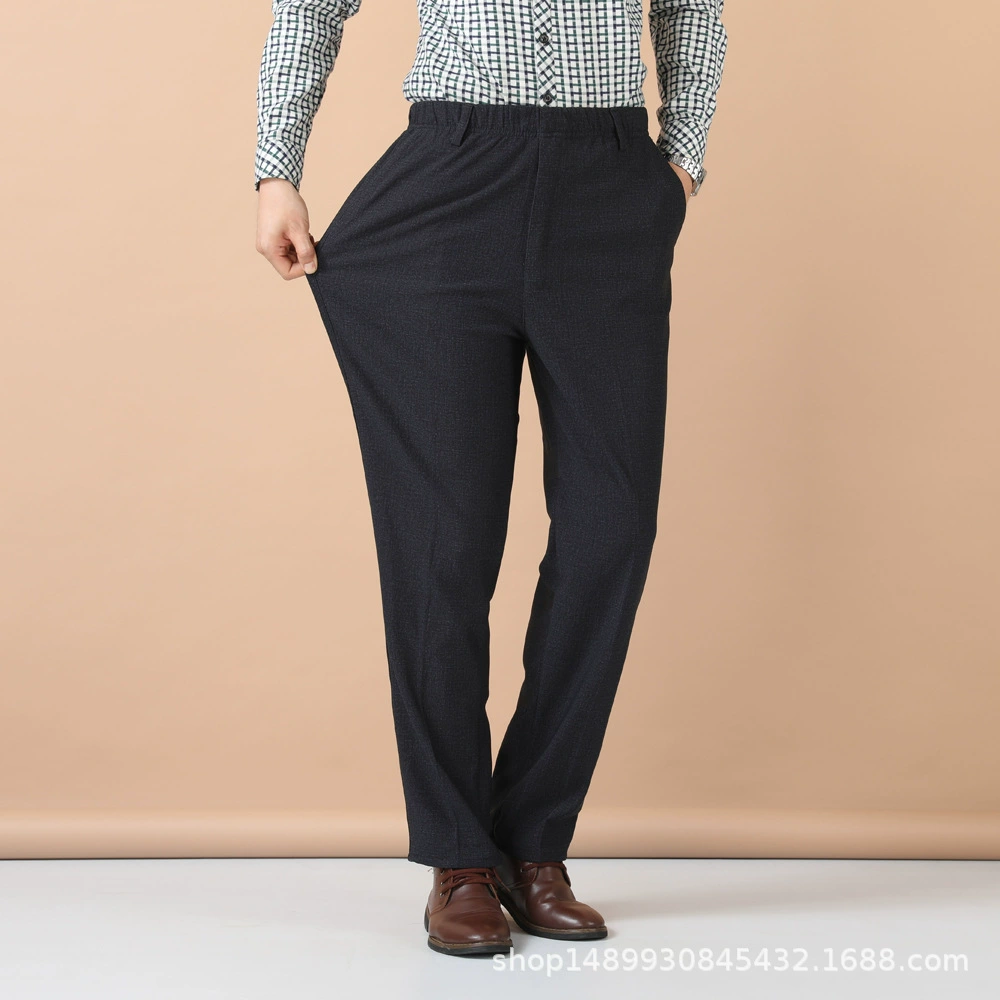 Мужские весенне-осенние повседневные брюки с высокой эластичностью для мужчин среднего и пожилого возраста, брюки с эластичной талией больших размеров, прямые свободные брюки с высокой талией и глубоким шаговым швом