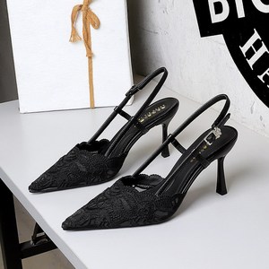 8718-A9 French style socialite with slim heels and high heels, women's sexy and high-end feel, lace mesh, pointed s