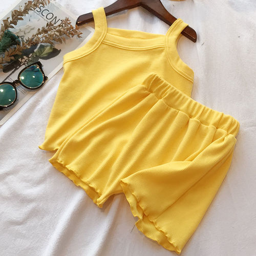 Girls' Set  Summer New Baby Korean Style Solid Color Soft Comfort Sleeveless Tank Top and Short Set