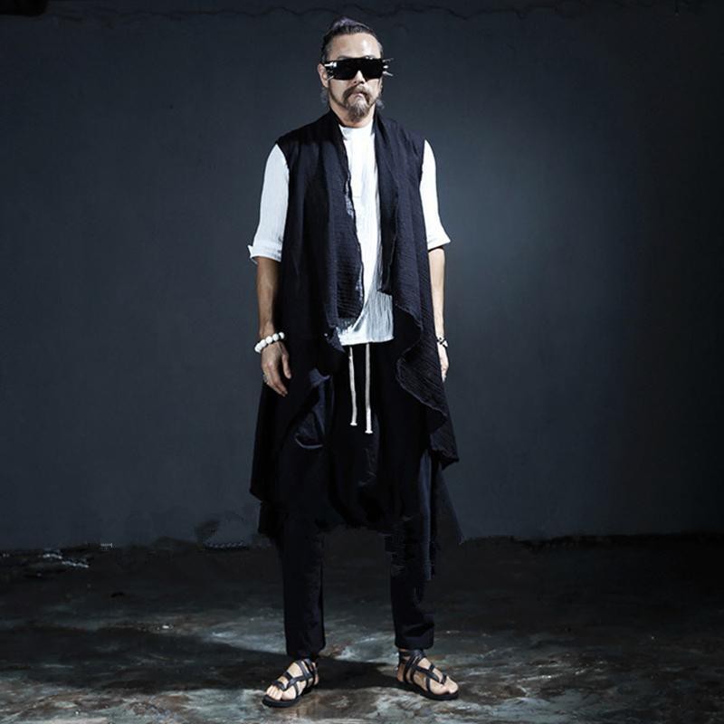 Korean style unisex cotton crepe vest cape long sleeveless coat plus size mainstream trendy outfit stylish and unique