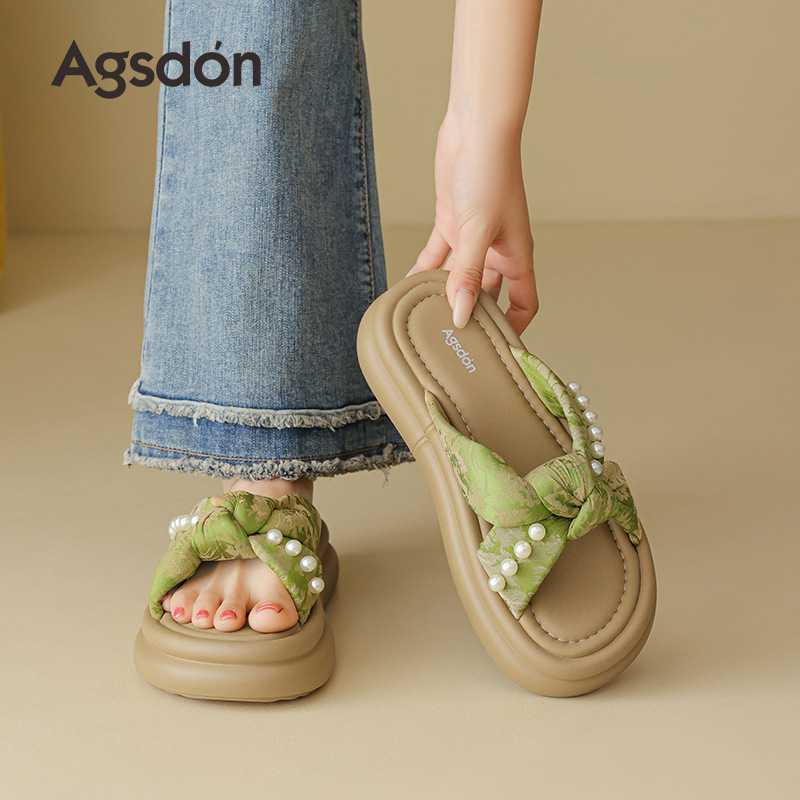 Augustion zapatillas de suela gruesa para mujer, 2025 verano nuevo estilo francés con falda, zapatillas de playa casuales de fondo suave