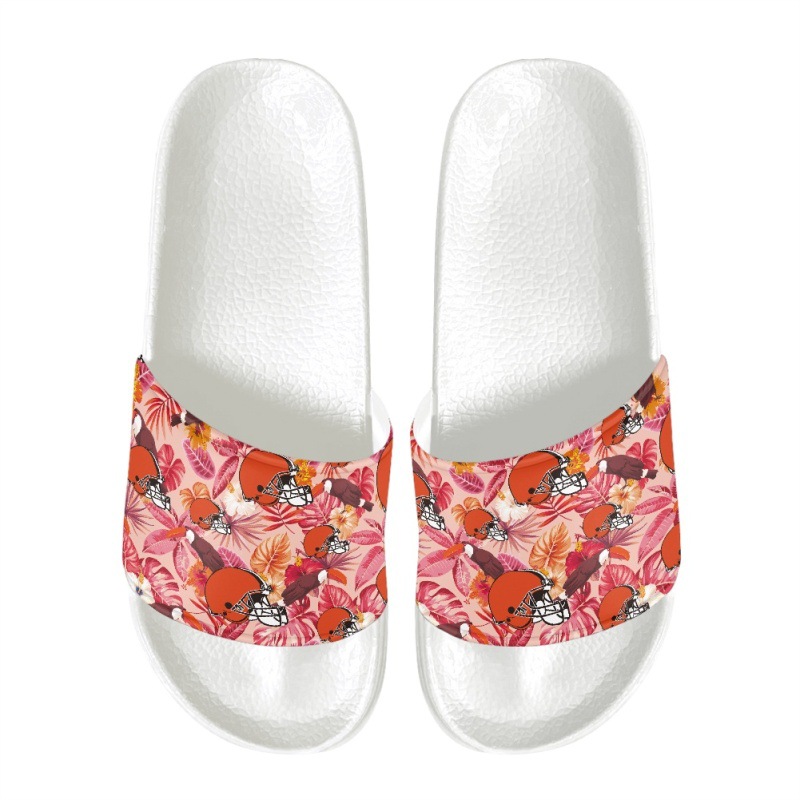 夏季热销新款热带风一字拖 NFL球队克利夫兰布朗队伍图案白底拖鞋