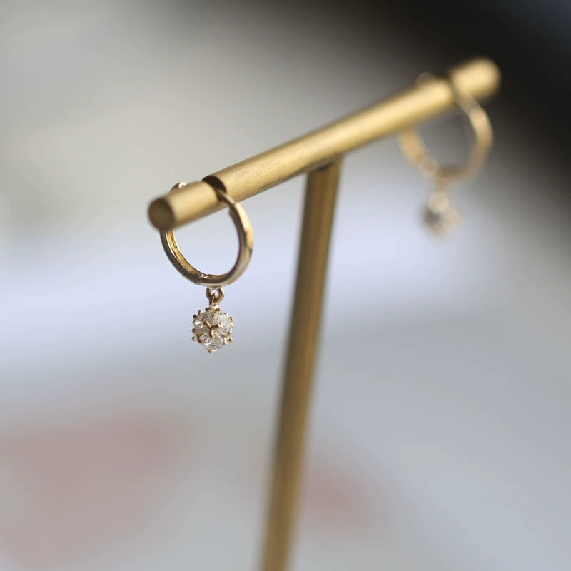 Полный бриллиантовый шар серьги кольцо чистое золото 9K Циркон Элегантные Простые маленькие серьги японская и Корейская Пряжка для ушей