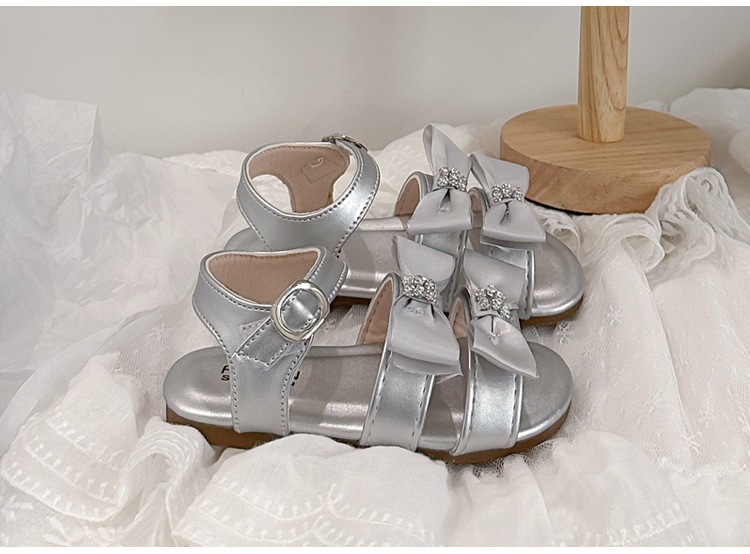 Girls Rhinestone Bow Gladiator Sandals With Adjustable Straps_voghion.com