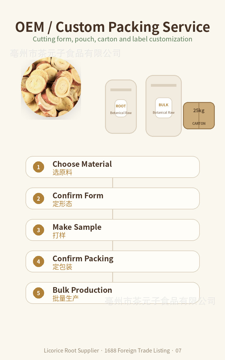 Licorice Root Slices Gan Cao 甘草 Dried Botanical Bulk 500g for Tea and Decoction specifications