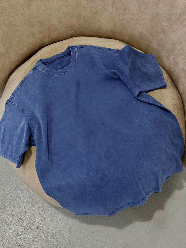 Áo thun nam tay ngắn cổ tròn cotton giặt mềm phong cách Âu Mỹ — Màu cà phê, Màu mơ, Màu tím, Màu xanh lam chi tiết 40