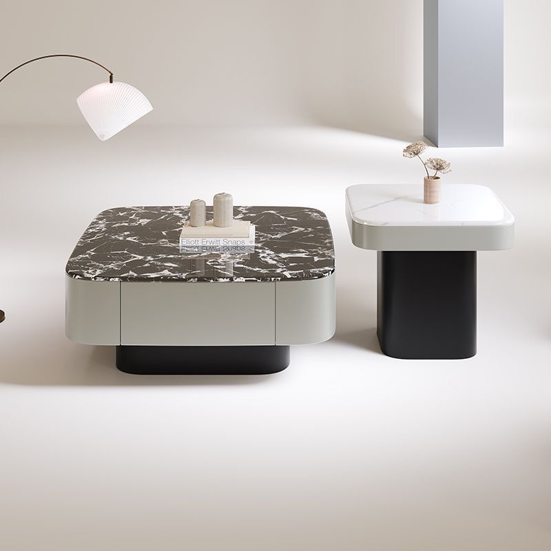 대형 검정색 커피 테이블 + 작은 흰색 사이드 테이블