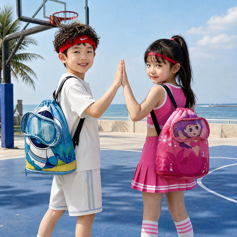 Swimming bag for children, waterproof storage bag with dry and wet separation, portable and cute cartoon beach backpack for boys and girls