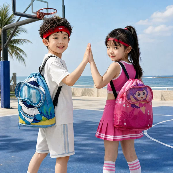 Swimming bag for children, waterproof storage bag with dry and wet separation, portable and cute cartoon beach backpack for boys and girls