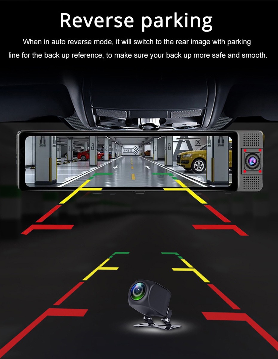 Three-Lens 4g Android 13 System 12-Inch 4+64Gb Large Memory Screen Mirroring Carplay Dash Cam Phone