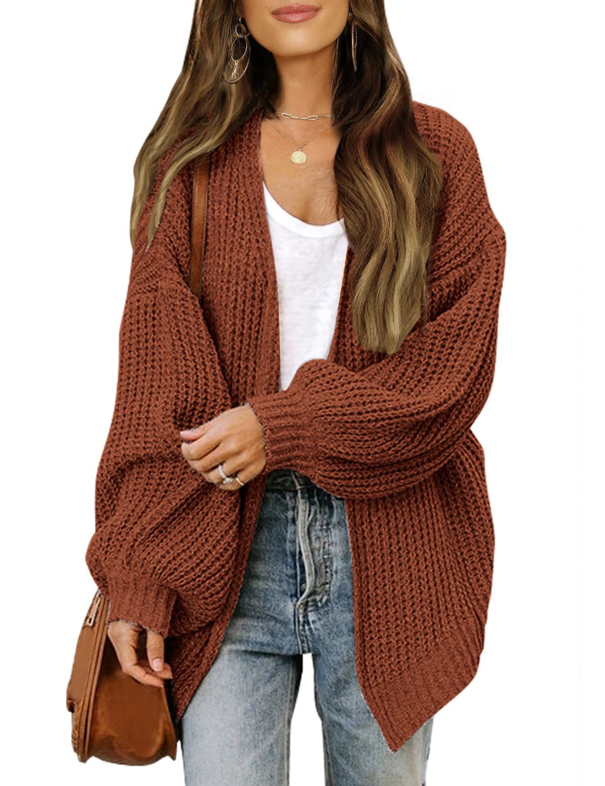 2023 Otoño e Invierno Amazon comercio exterior de las mujeres manga larga linterna manga color sólido flojo punto cardigan grueso aguja suéter para las mujeres