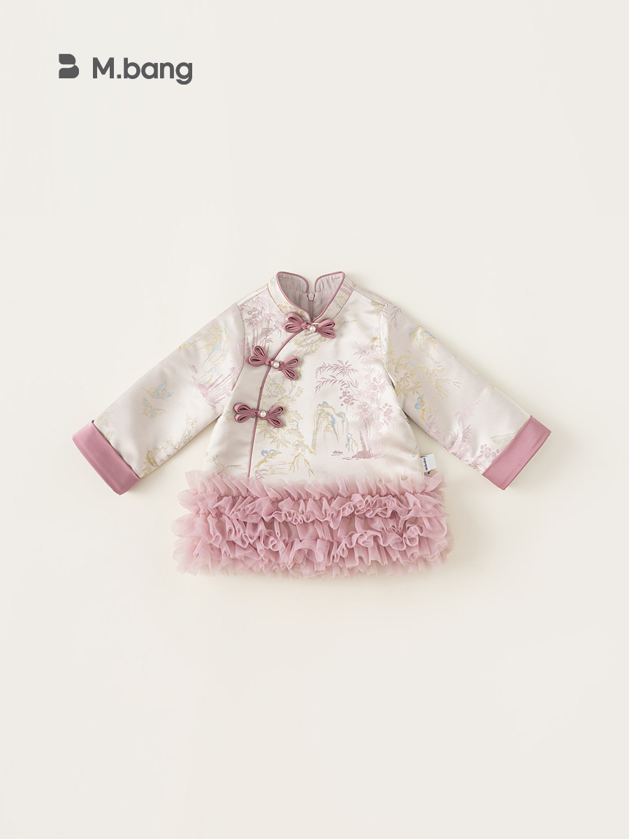 Bangchoan ropa infantil de niñas cheongsam vestido de otoño nuevo estilo de estilo chino para niños falda de empalme pantalón de malla para niños
