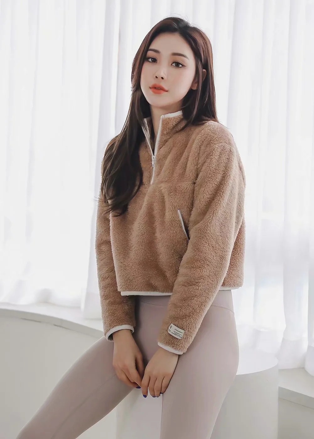double-sided fleece high neck zipper loose jacket NSAC21606