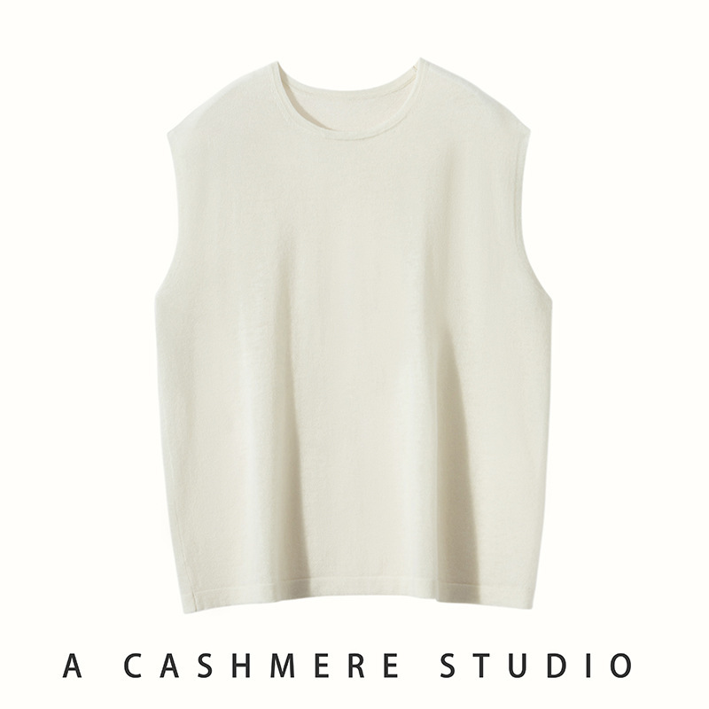 Cashmere Sweater 2024 Autumn and Winter New Fine Imitation Thin Women's Head Round Neck Sleeveless Knitted Vest Short Base Shirt