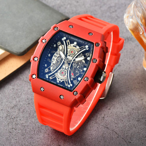 Manufacturer supplies personalized hollow imitation mechanical watch for men, barrel-shaped feel, oily, unisex watch