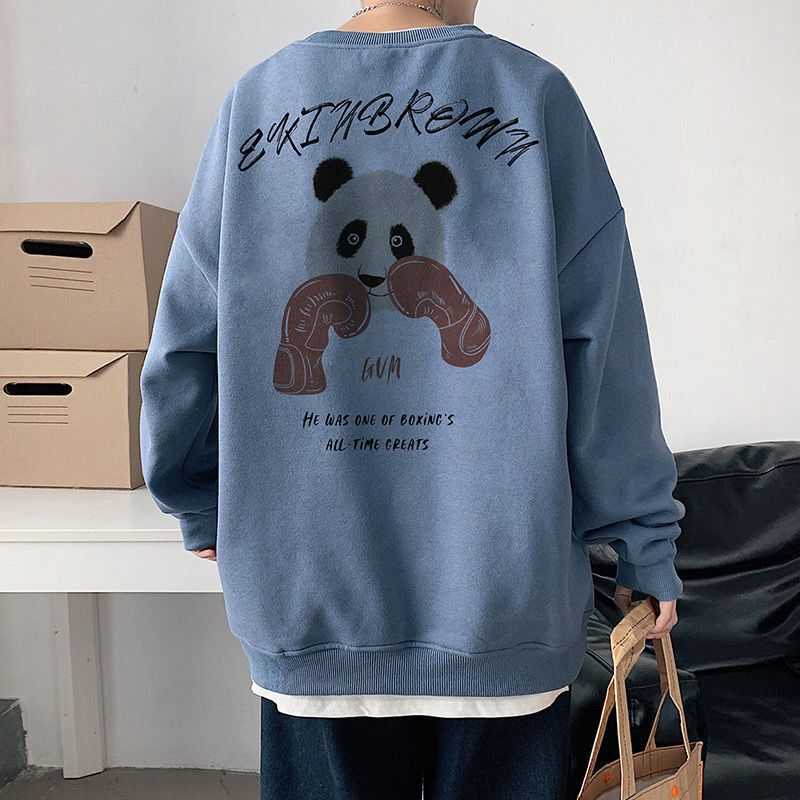 Cotton Men's Round Neck Sweatshirt Loose Korean Style Trendy Brand Couple Wear Versatile Plus Velvet Thickened 2025 Autumn and Winter