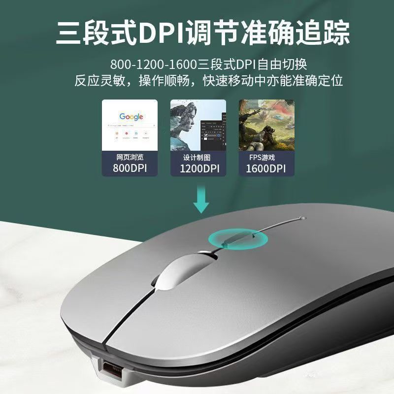 Qinlang Smart es adecuado para Apple, Huawei, tableta, escritorio, mouse recargable, Bluetooth, mouse silencioso inalámbrico de modo dual