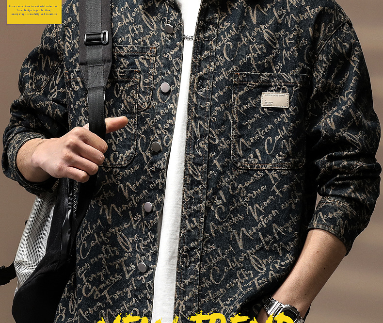 Sopracamicia in jeans vintage da uomo, giacca jacquard di lusso_voghion.com
