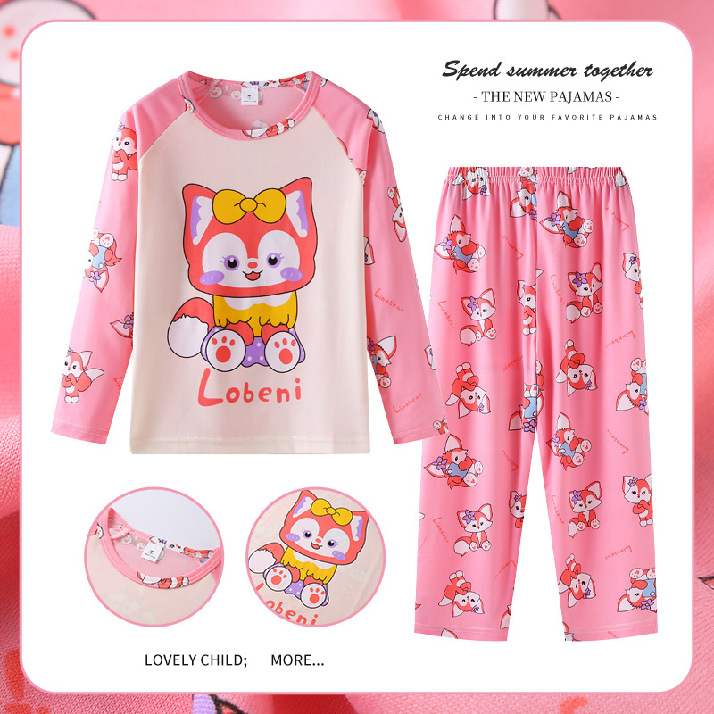 Pijamas de las niñas primavera y otoño manga larga delgada medio y grande niños lindos dibujos animados bebé niños princesa estilo homewear traje