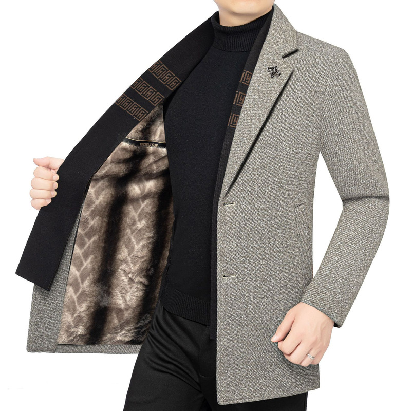 High-End Men's Scarf Collar Fleece-Lined Thickeneded Suit 2025 Autumn and Winter New Fashion Business Casual Dad Suit