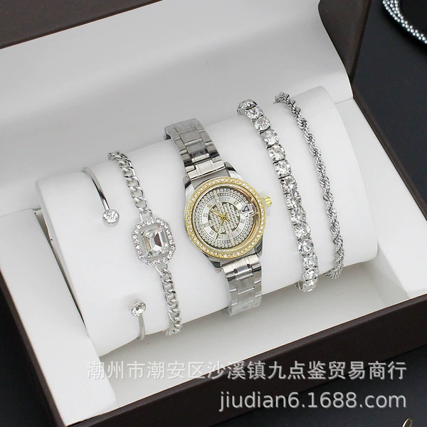 240105 white -faced silver belt watch+bracelet 4+box