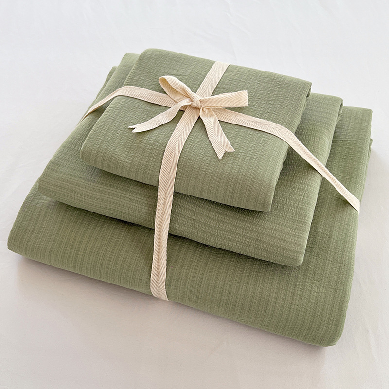 Juego de Ropa de Cama Youyixin de Doble Capa de Gasa de Color Sólido de Cuatro Piezas, Funda Nórdica, Sábana, Estilo Sábana Ajustable, Juego de Tres Piezas para Dormitorio Individual de Estudiantes, Tela Cepillada.