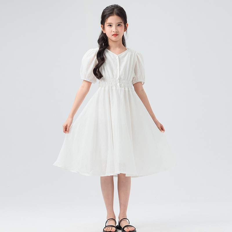 Girls Summer Dress 2025 New Korean Style Waist Thin Skirt Medium and Large Children's Tencel Princess Dress Fashionable