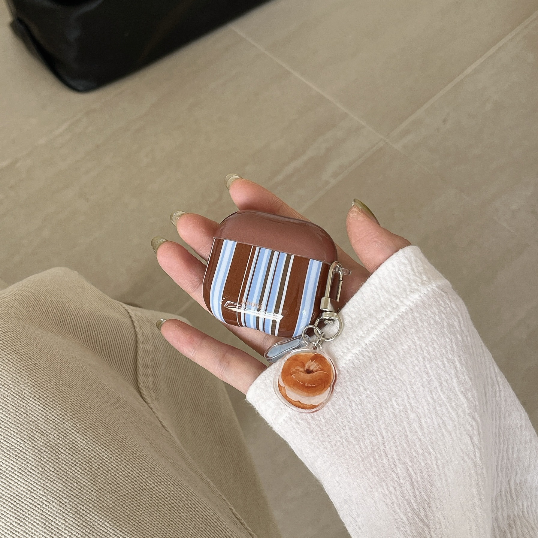 Rayas marrones azules coreanas para auriculares AirpodsPro2 nuevo colgante de baguo de 3/4 generación airpods1/2 femenino