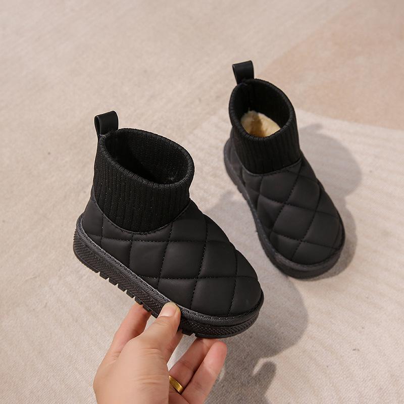 Bottes de neige pour bébé fille et garçon, chaussures simples en coton avec couverture en velours, bottes courtes chaudes pour automne et hiver_voghion.com