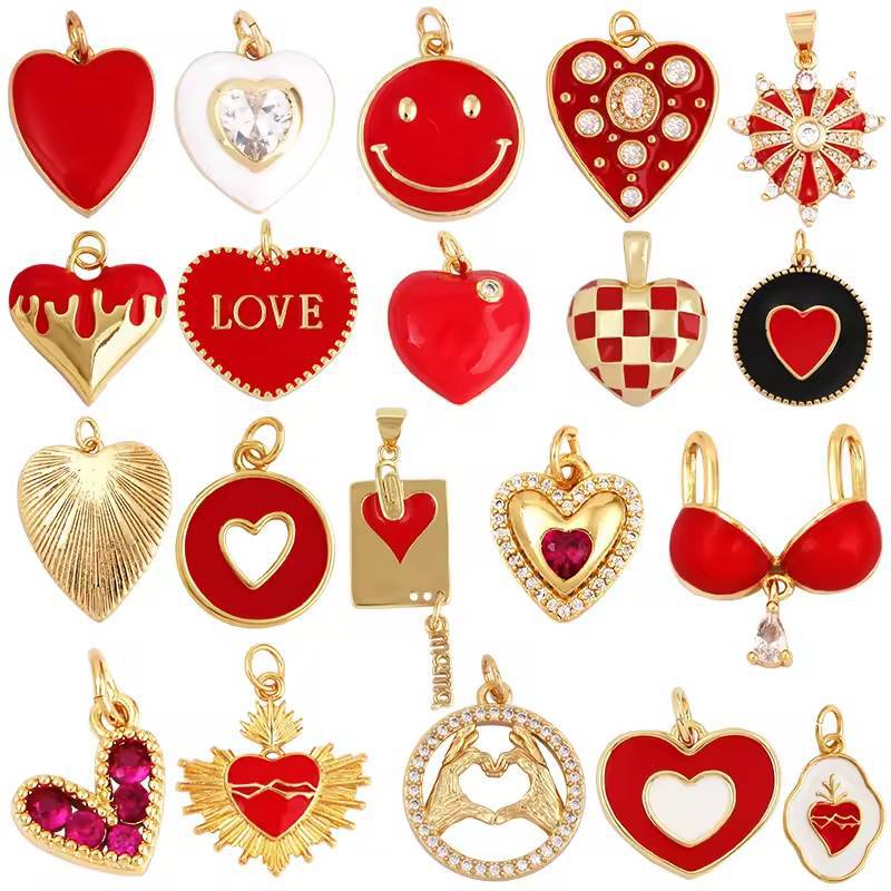 European and American Cross-Border New Fashion Popular Valentine's Day Heart Dripping Oil Inlaid Zirconium Small Pendant DIY Pendant Gold-Plated Color Preservation