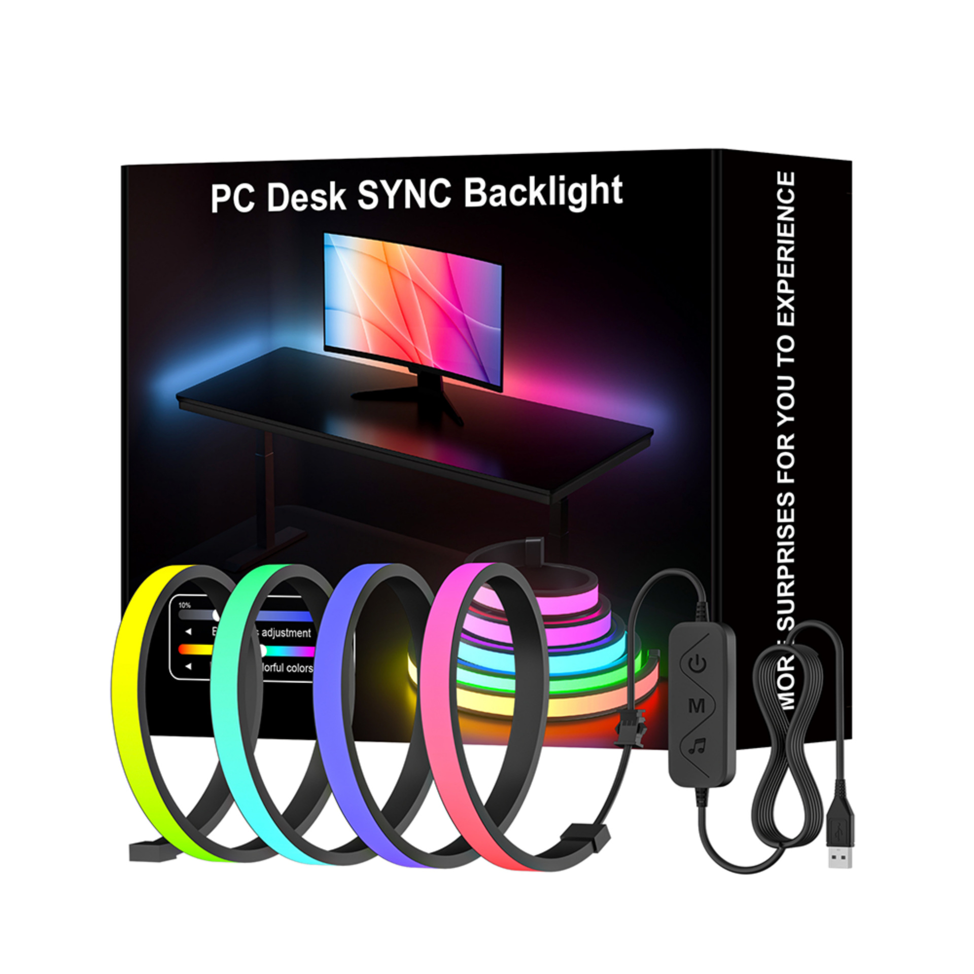 Transfronterizos USB control de voz rgb banda de luz de fondo de computadora de escritorio led atmósfera inteligente 5v banda de luz de diapositiva