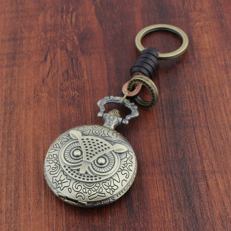 Real Shot of Retro Style Nostalgic Chic Owl Bronze Keychain Pocket Watch Genuine Leather Keychain Cowhide Real Shot of Retro Style Nostalgic Chic Owl Bronze Keychain Pocket Watch Genuine Leather Keychain Cowhide