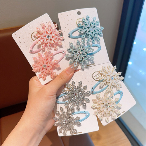 Korean style children's hairpin Elsa Princess hair accessories Frozen snowflake hairpin girls side clip little girl clip