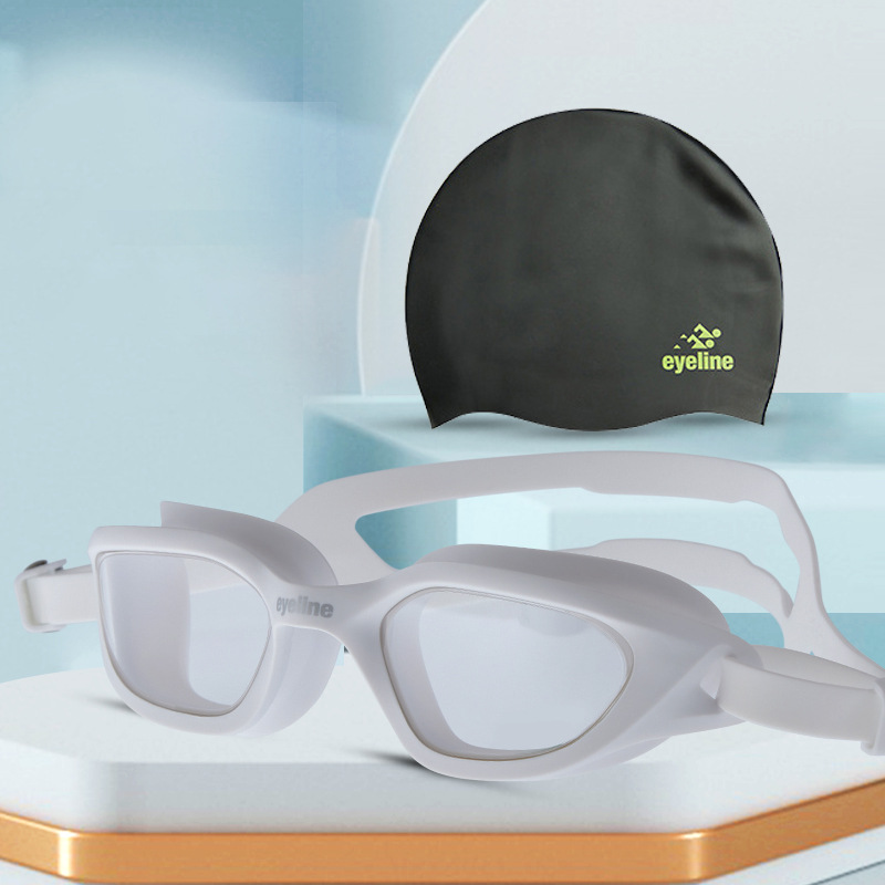 Set de natación para adultos, gafas antivaho HD de gran marco con gorro, ideal para entrenamiento o piscina
