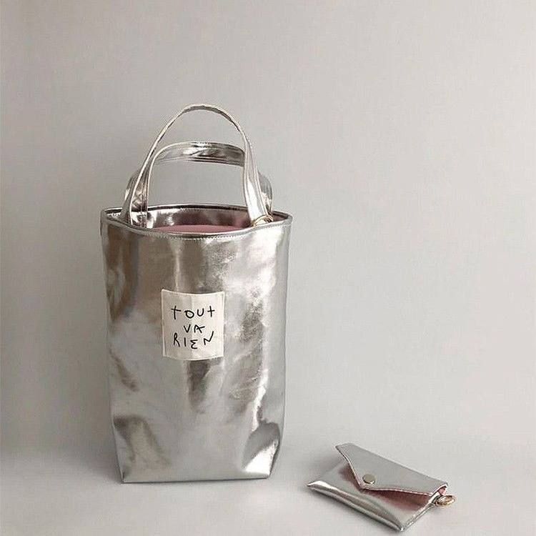 White silver label bucket bag simple casual Korean portable ..