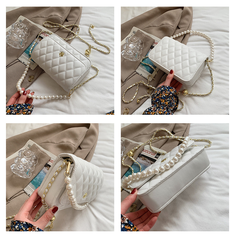 Fashion Pearl Chain Rhombus Embroidery Thread Messenger Small Square Bag Wholesale display picture 8