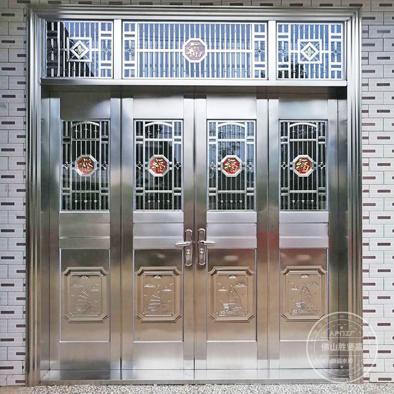 304 Stainless Steel Door Factory Villa Anti-Theft Door Home Double Entry Door with Glass Rural Self-Built House Main Door