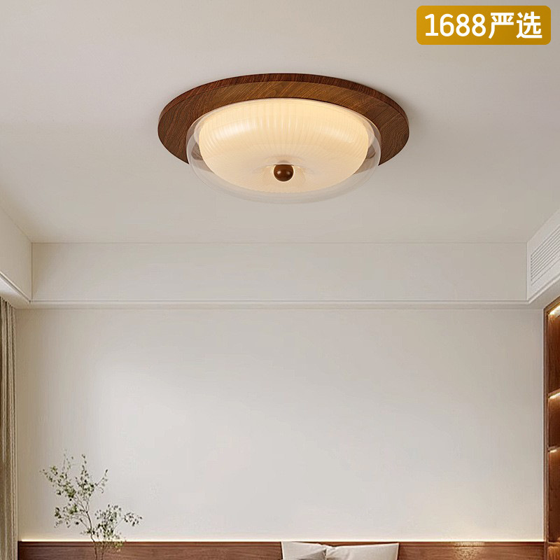 [Estrictamente seleccionado] 2025 nueva lámpara de techo de estilo medio francés protección ocular color nogal madera maciza lámpara de vidrio de alta calidad