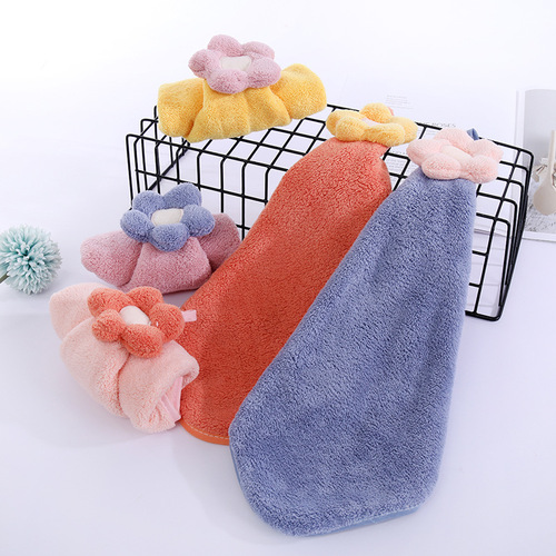 Sunflower Friction-Free Cartoon Coral Fleece Absorbent Towel for Children, Wall-Mounted Handkerchief, Home Kitchen Wiping Towel