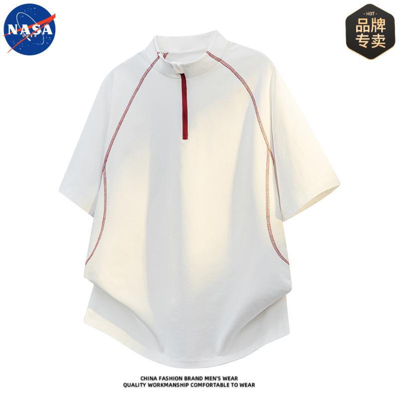 NASA brand high-quality design versatile short-sleeve T-shirt for men, summer sports casual loose-fitting stand-up collar top NASA brand high-quality design versatile short-sleeve T-shirt for men, summer sports casual loose-fitting stand-up collar top