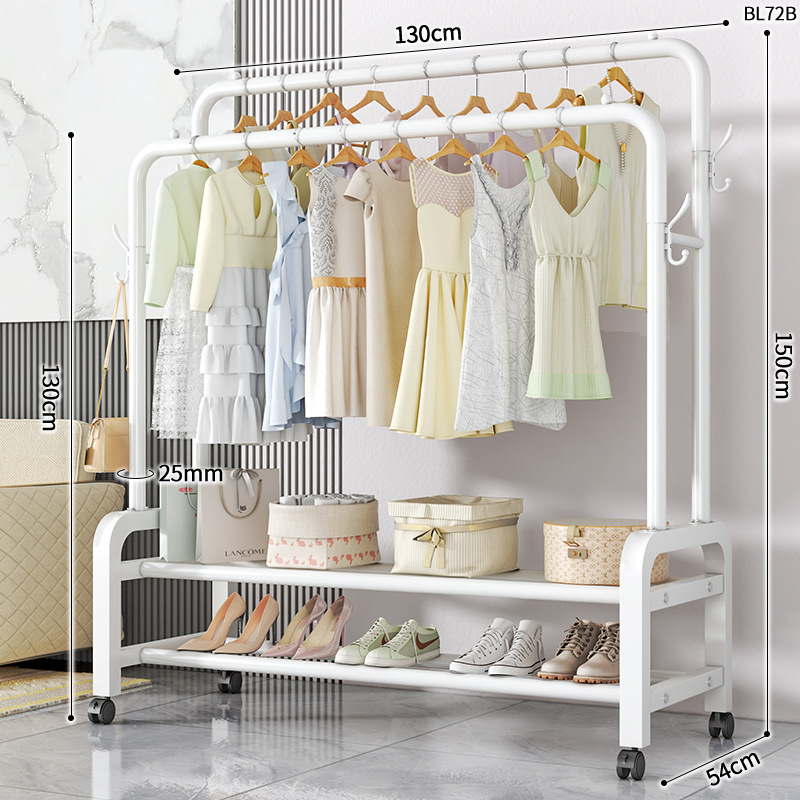 BL72B-25 라운드 코트 랙 더블로드 더블 4 후크 130 화이트 휠