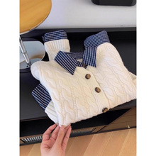 KANING高级感假两件麻花针织开衫2025秋冬新款设计感韩版毛衣上衣