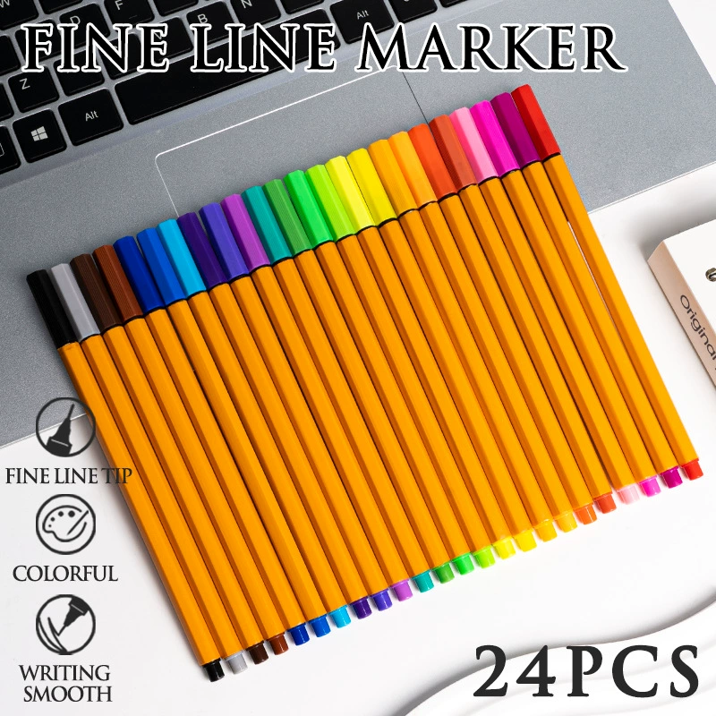 Цветная маркерная ручка с тонким стержнем, трансграничная игольчатая трубка, цветная крючковая линия, 18/24 цвета