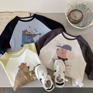 Children's T-Shirt Bangcheng 2025 Autum New Cartoon Bottoming Shirt Long-Sleeved Round Neck Cute Baby Top Trbottomy H0100